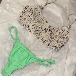Leopard Print Bikini Top and Mint Green Bottom